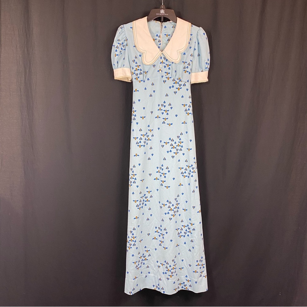 OOAK Vintage Light Blue Patterned Maxi Dress
